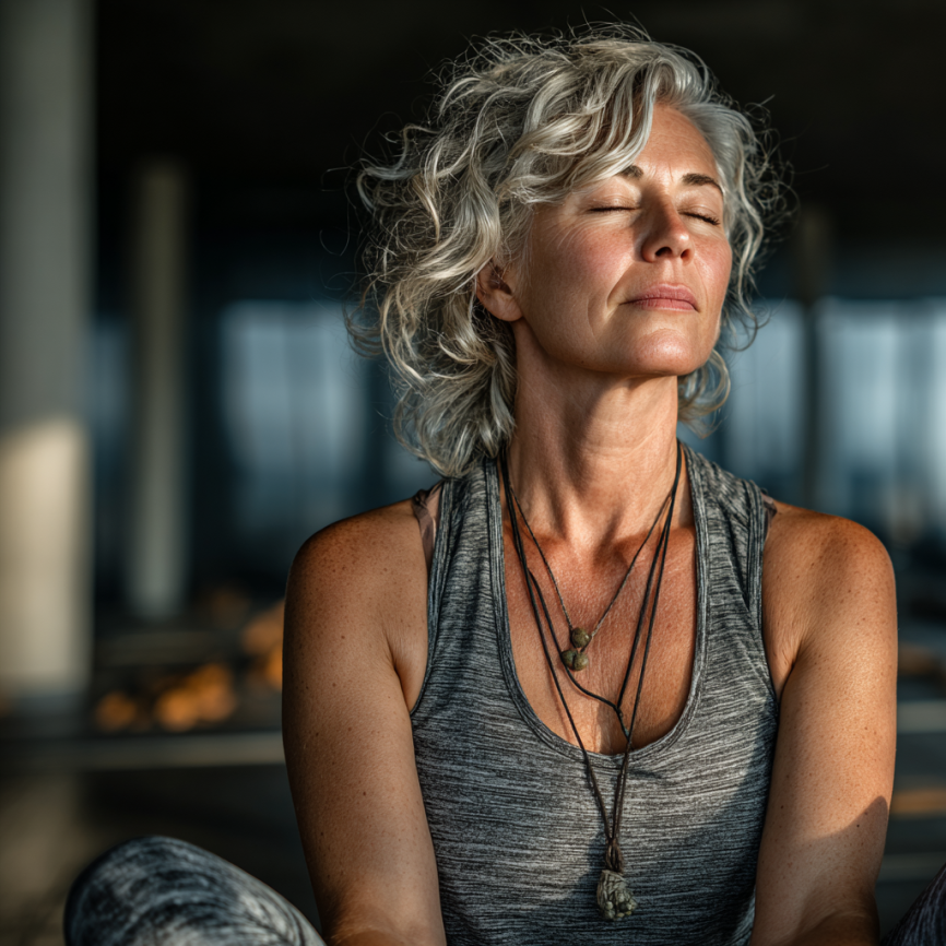 Група літніх людей під час заняття йогою з інструктором